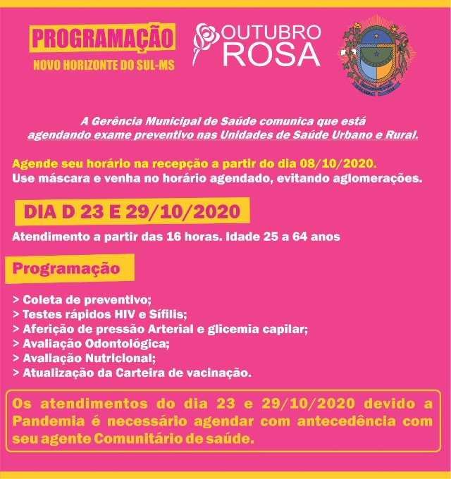 Novo Horizonte de Sul - Programação do \'Outubro Rosa\'