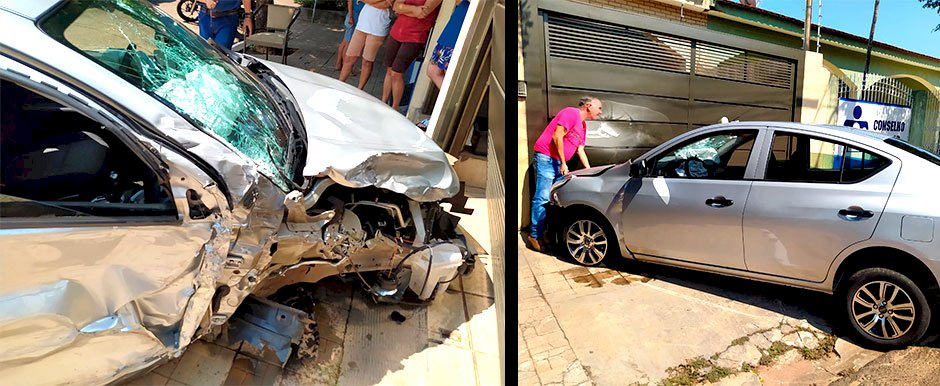 Motorista perde controle, bate em carros e invade calçada
