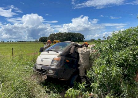 Após perda de controle, veículo sai da pista, capota e motorista fica ferido na MS-276 em Batayporã.
