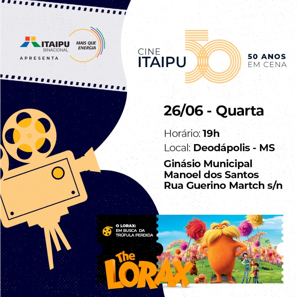 Projeto “Cine Itaipu – 50 anos em cena” chega a Deodápolis nesta quarta-feira (26)
